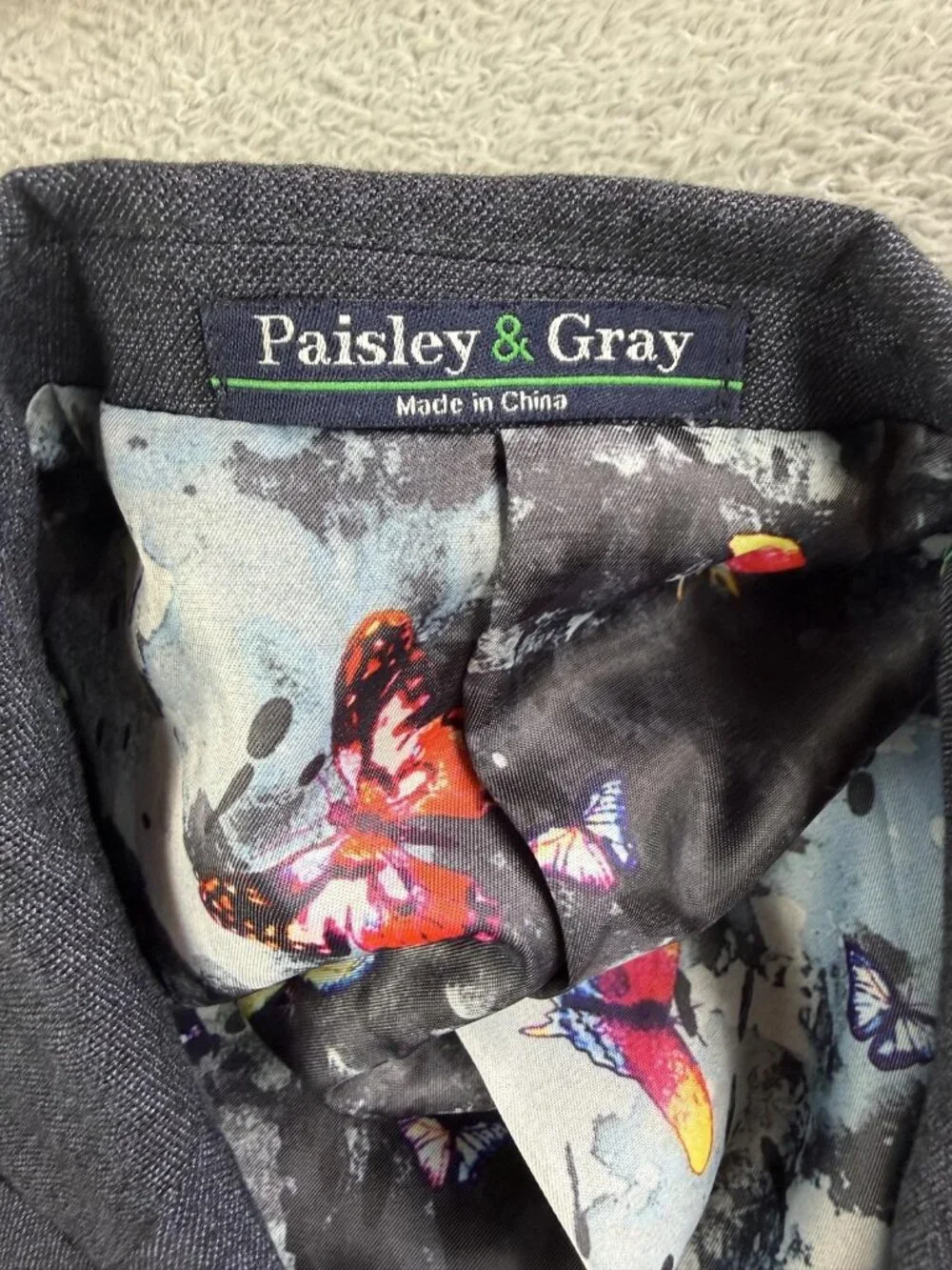 Paisley & Gray Suit Jacket Mens 42 Blue Slim Fit Butterfly Lining Sport Coat